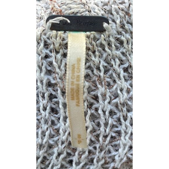 Free People Open Knit Crochet Hooded Henley Sweater Size S Oversized Preppy - Picture 3 of 6